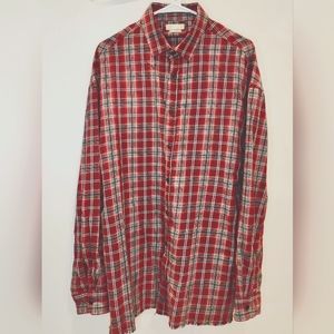 ZARA  Men's Button Up Plaid Red/Burgundy Raw Hem Shirt  Men Size XL  100% Cotton